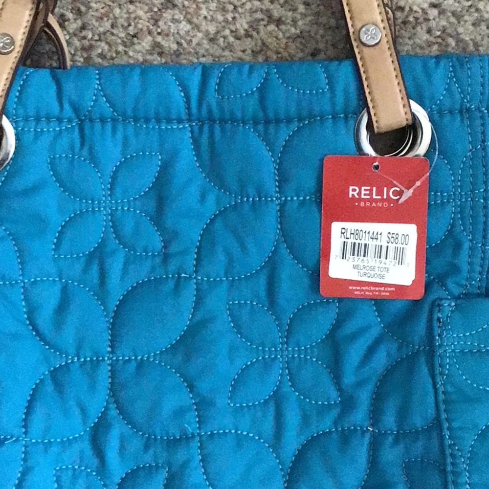 Relic Teal Quilted Tote with Tan Handles - Picture 2 of 3
